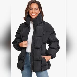 Epsion Womens Winter Casual Puffer Jacket Padded Long Sleeve Full Zipper Stand